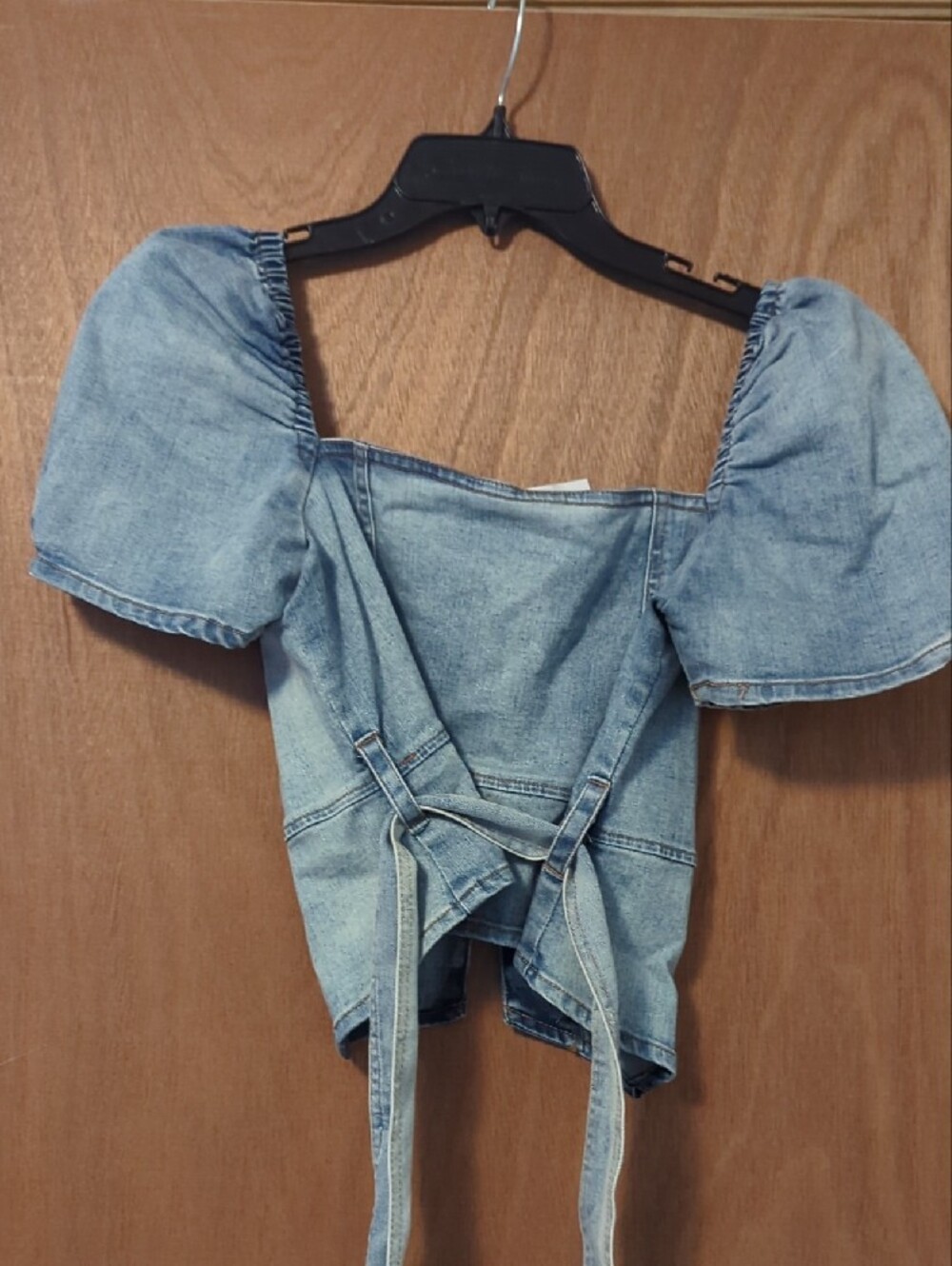 Forever 21 Light Blue Denim Puff-Sleeve Corset Top - Picture 9 of 13